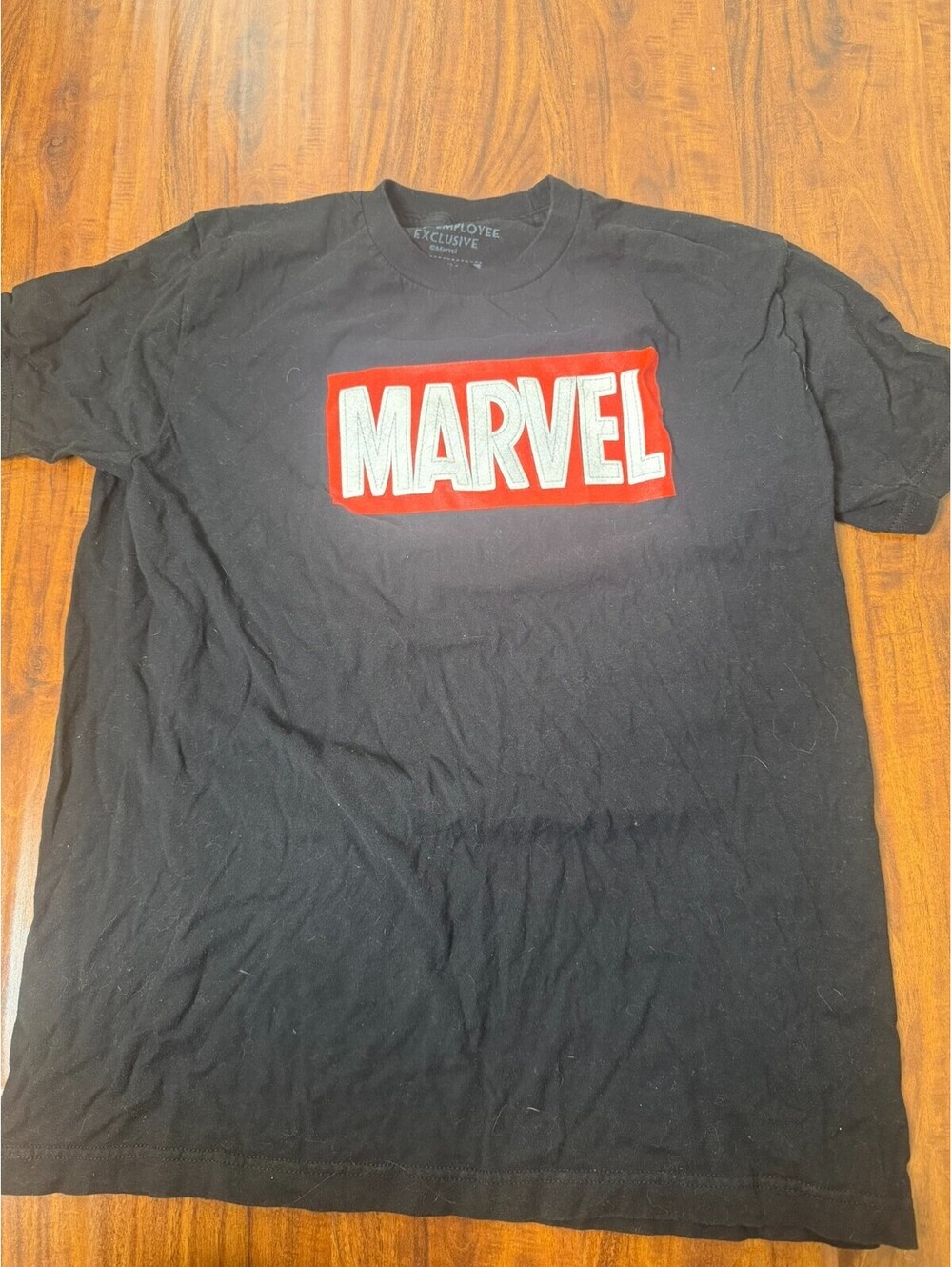 MARVEL Spell-Out Logo Black Short Sleeve Embroidered Puff Logo SZ M Shirt